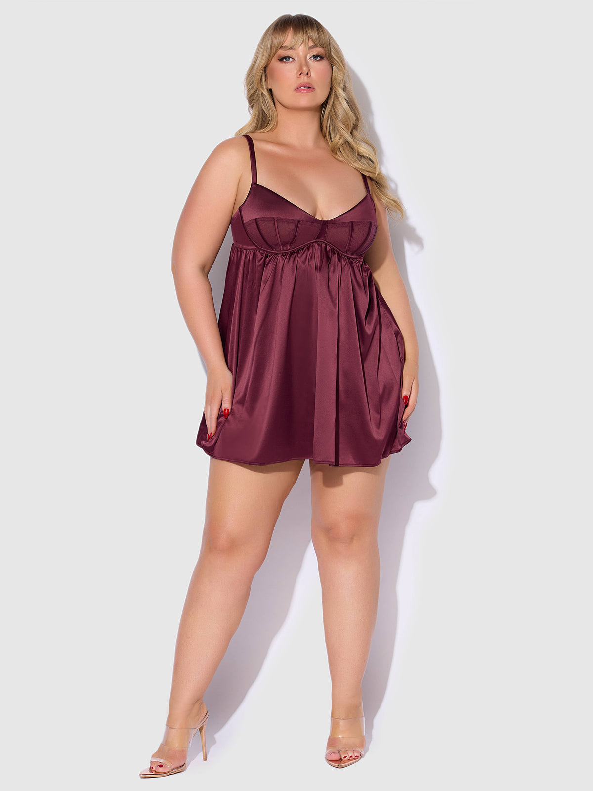 Brigeta Satin & Mesh Babydoll Set