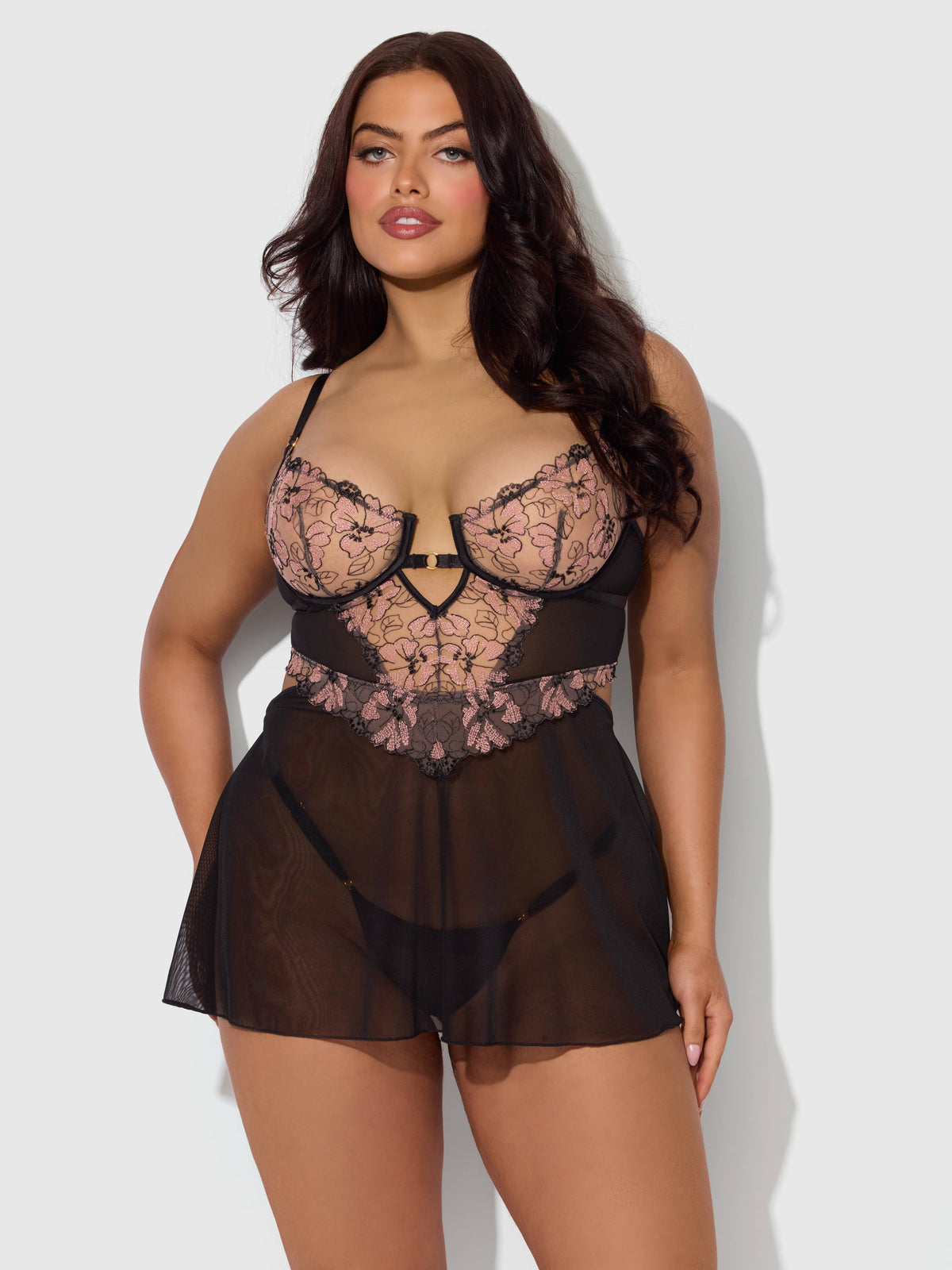 Nova Blacklight Lace Babydoll Set