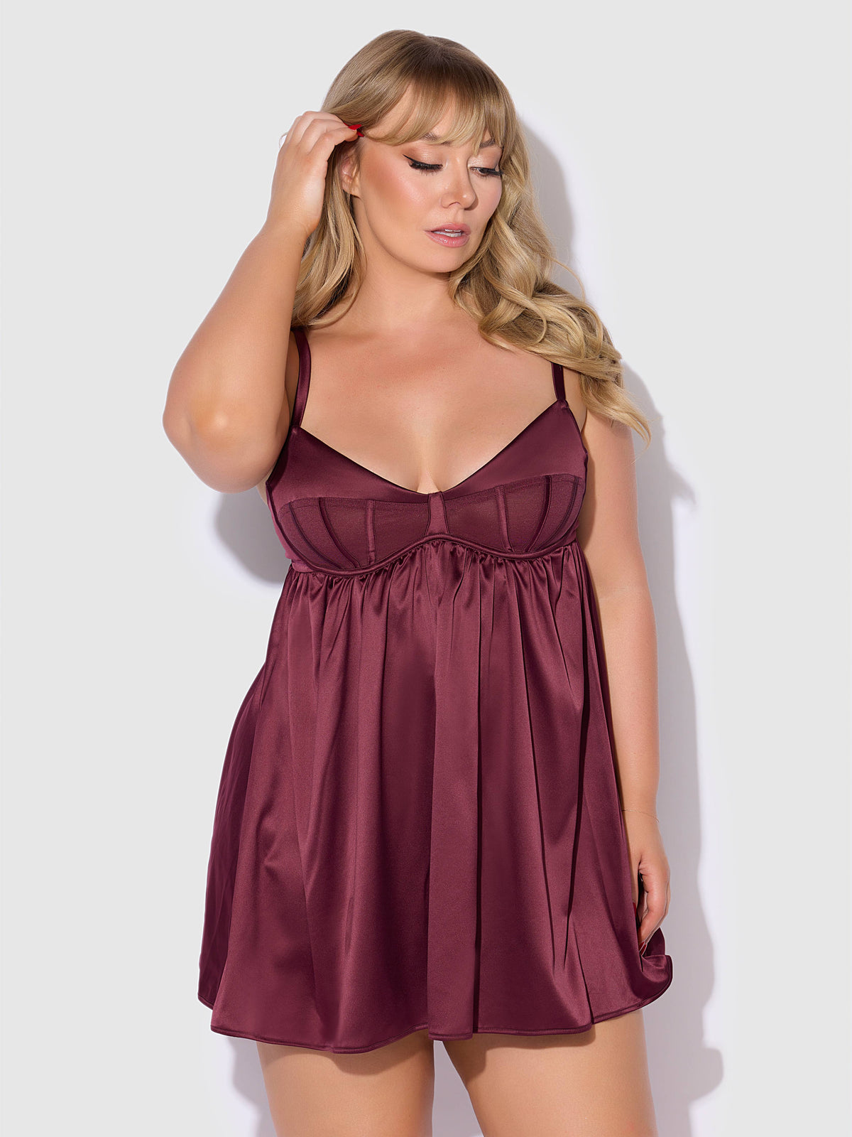 Brigeta Satin & Mesh Babydoll Set
