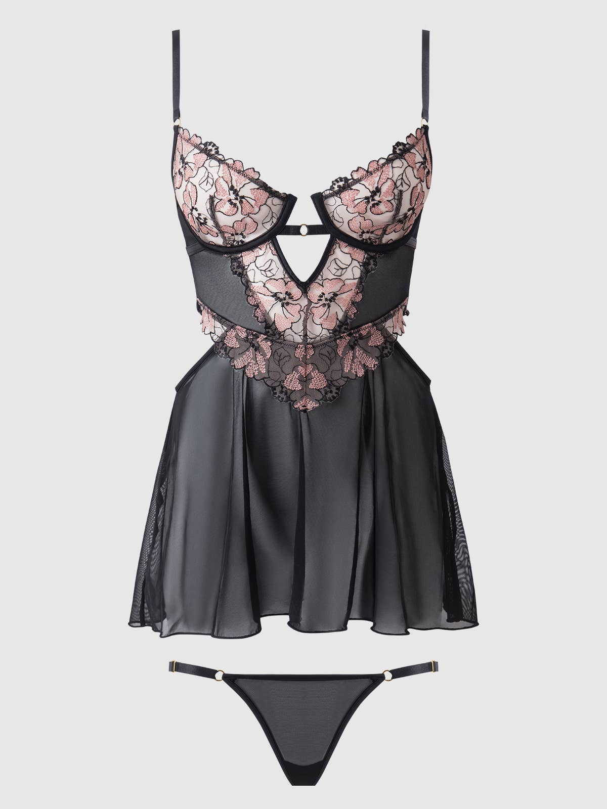 Nova Blacklight Lace Babydoll Set