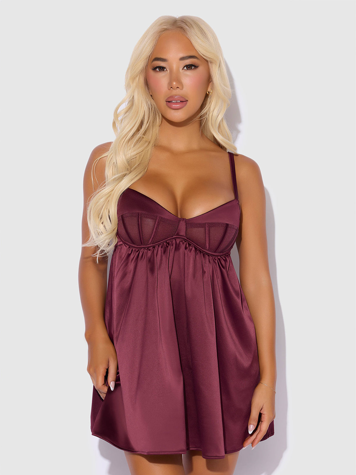 Brigeta Satin & Mesh Babydoll Set