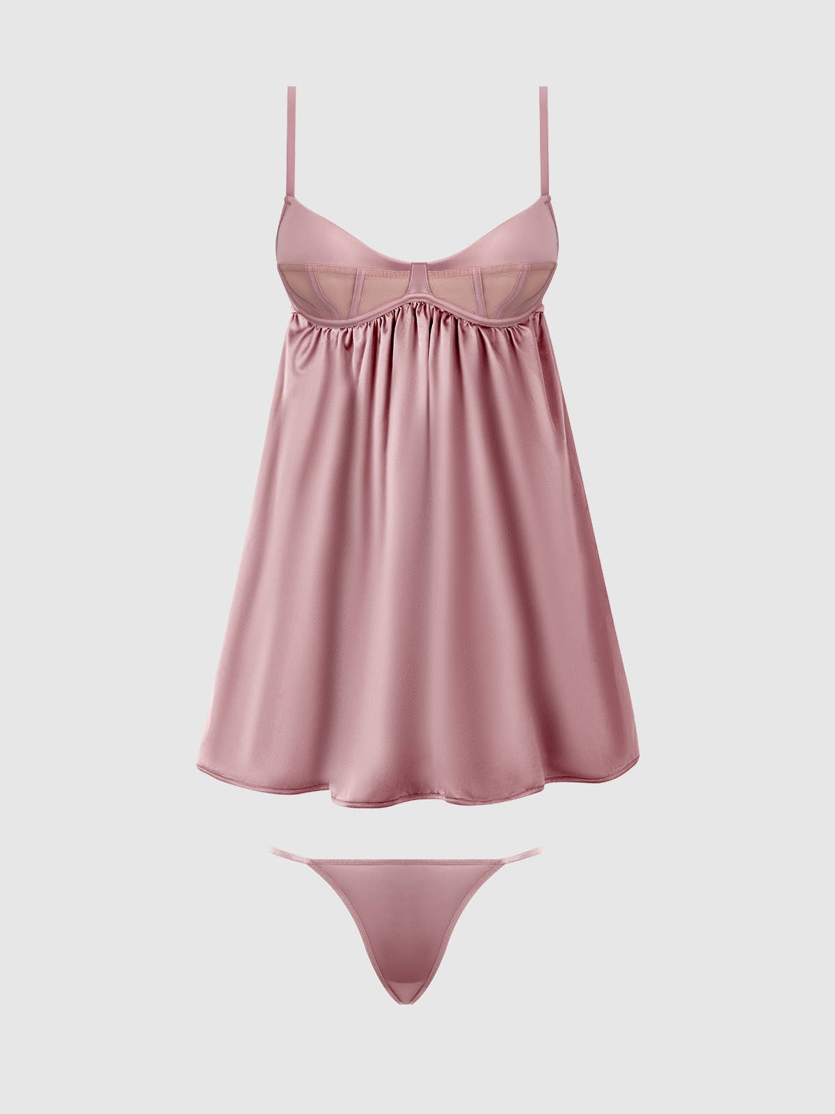Brigeta Satin & Mesh Babydoll Set