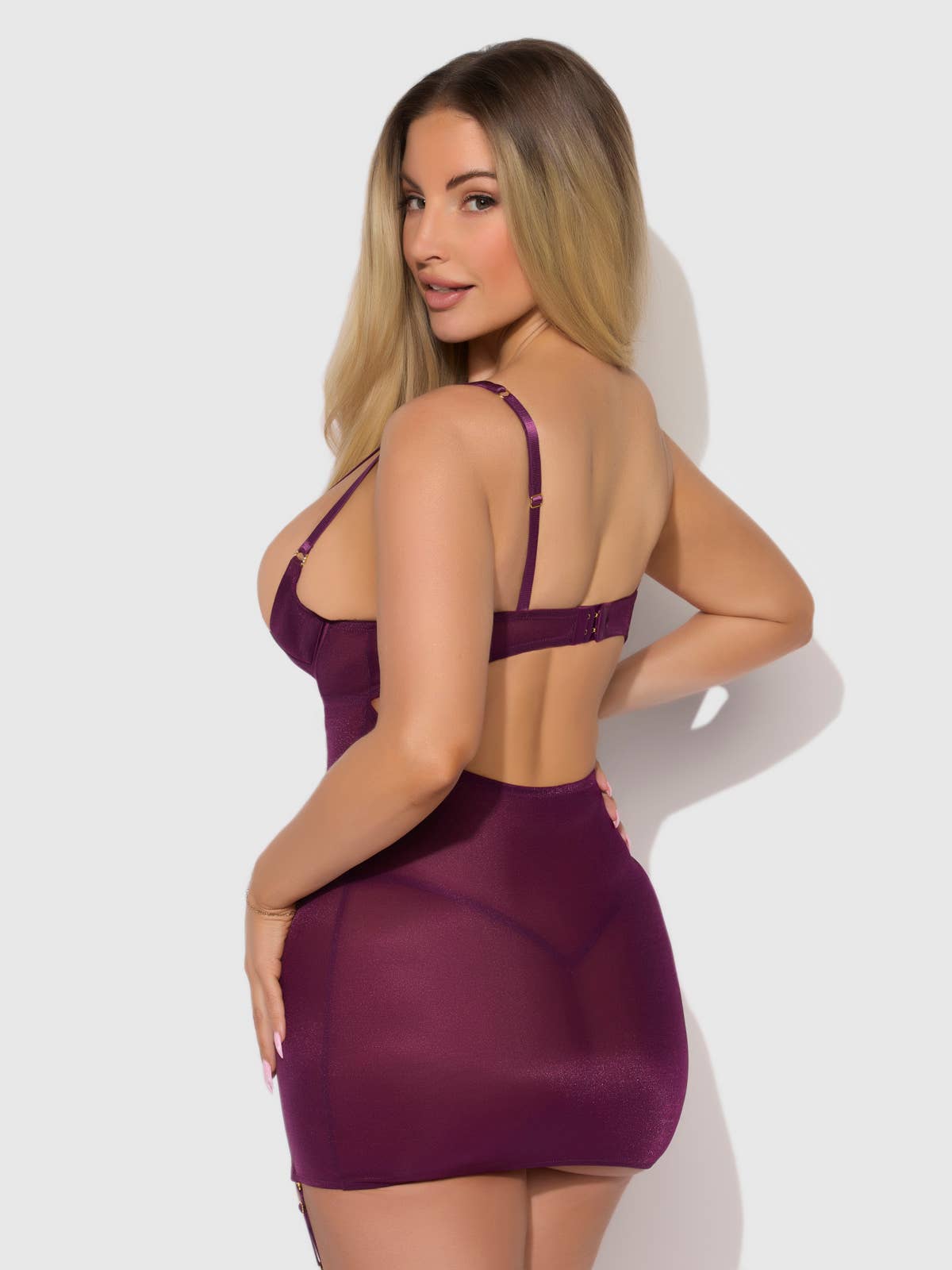 Yasmine Shimmer Garter Chemise Set