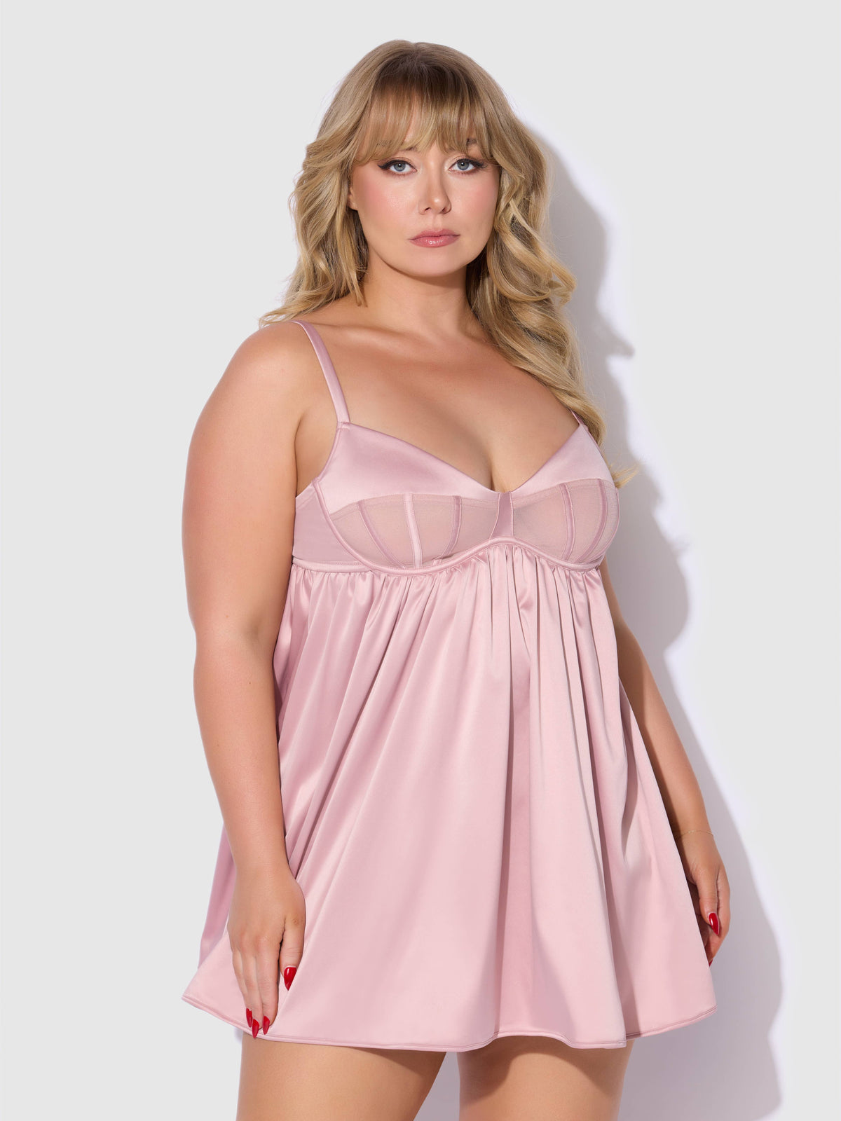 Brigeta Satin & Mesh Babydoll Set