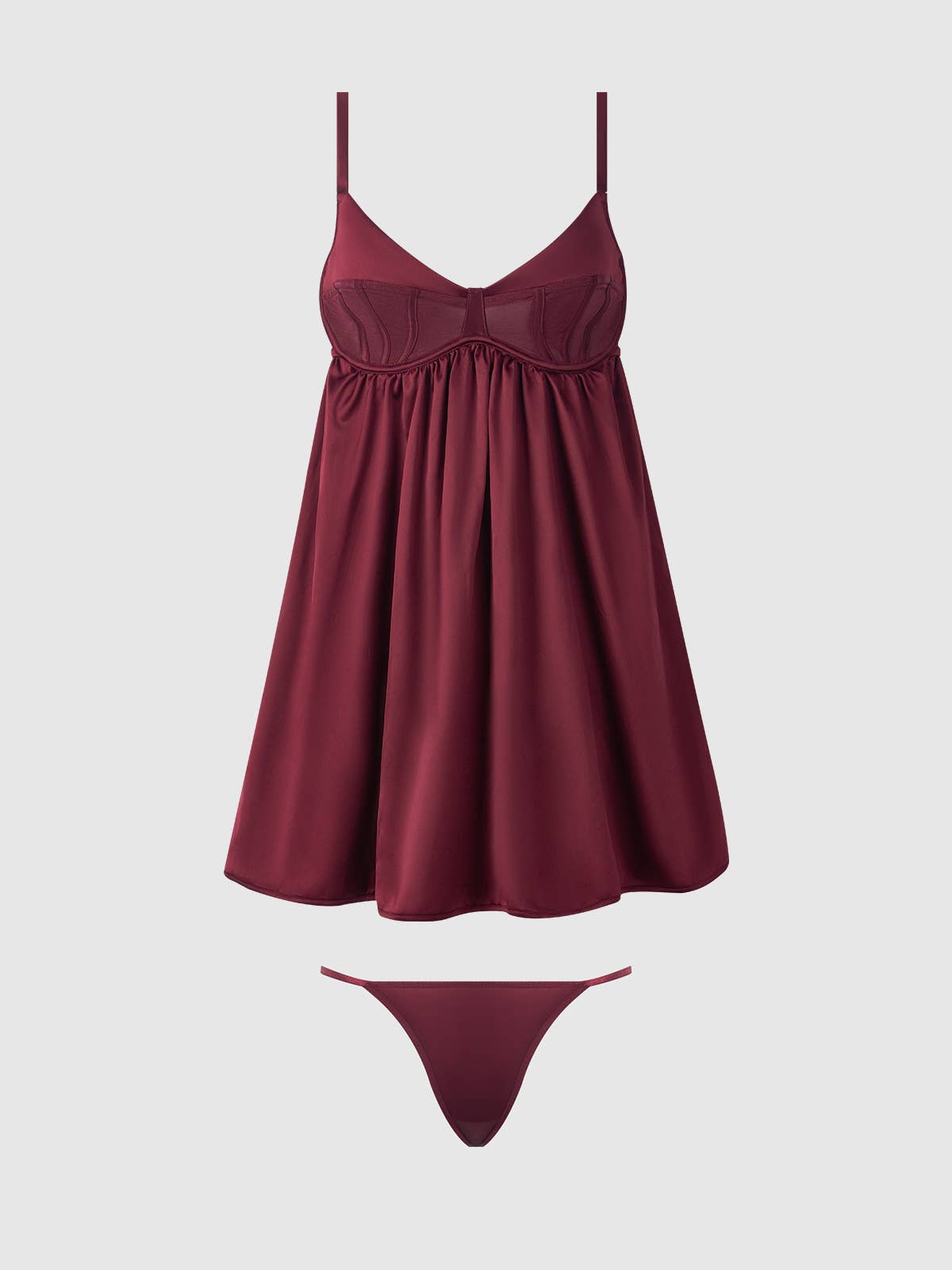 Brigeta Satin & Mesh Babydoll Set