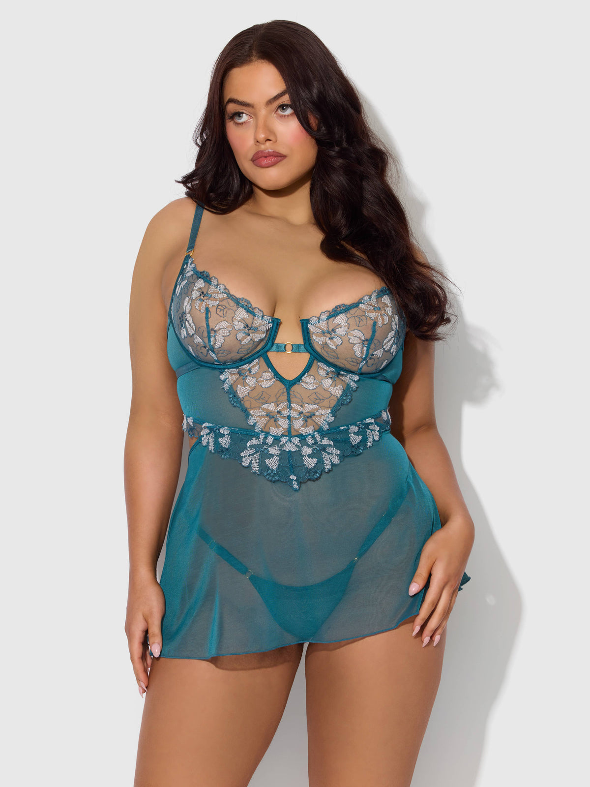 Nova Blacklight Lace Babydoll Set